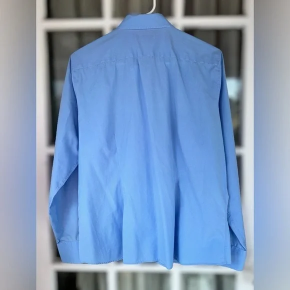 Lands’ End Mens Size 16 Solid Blue Long Sleeve Button Down Casual Collared Shirt - Picture 3 of 9